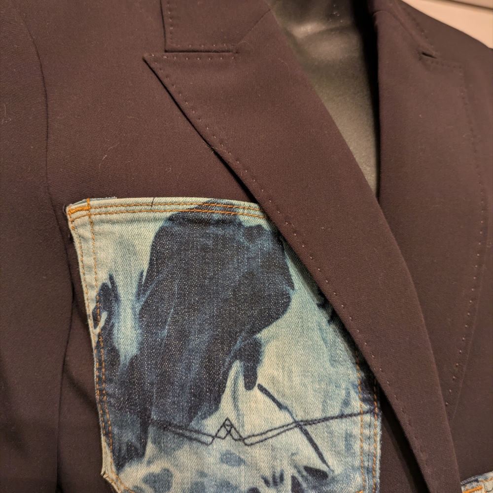 Custom Blazer - Black Blazer Blue Bleached Denim Distressed Blazer - Picture 4 of 6